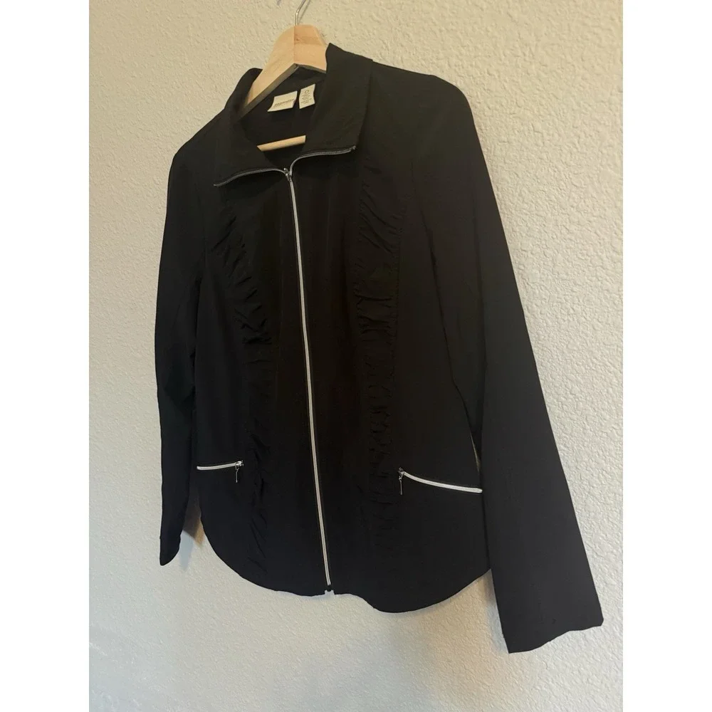 Zenergy by Chico's Active Jacket Full Zip Pockets Black Long Sleeve Size 0 Small